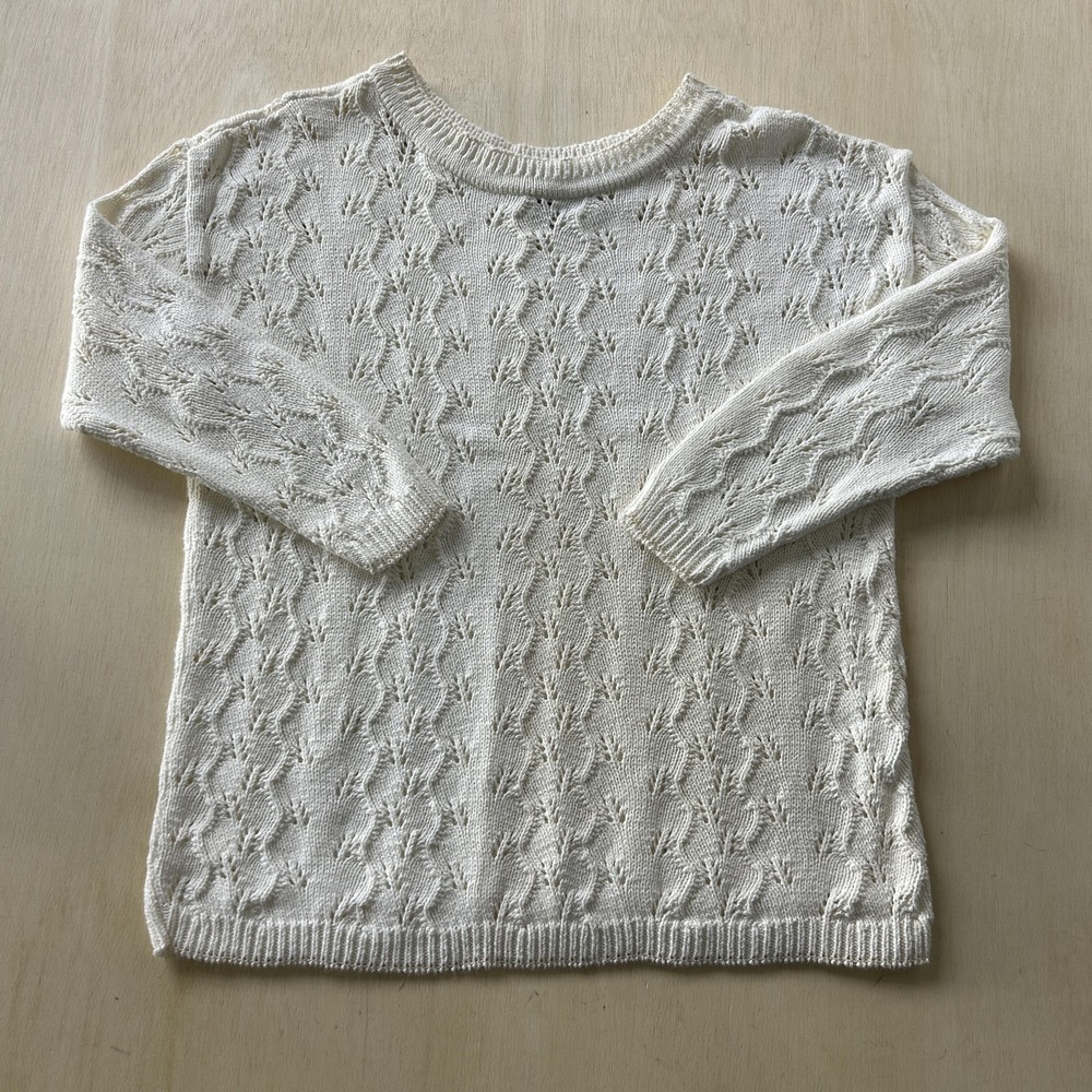 Vintage Across America Sweater Womens XL White Open-Knit Pullover USA Made